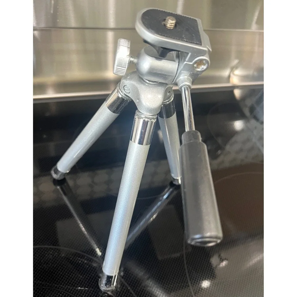 Silver Aluminum Tabletop Mini Tripod with 3-Way Pan Head and Handle